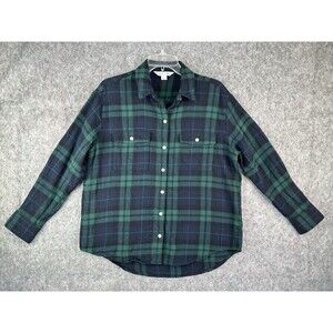 Old Navy Shirt Women's M Blue Green Tartan Plaid Flannel Boyfriend Flannel